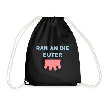 ★ Designfarben änderbar ★ Ran an die Euter, Zitzen - Turnbeutel - Schwarz - Vorne