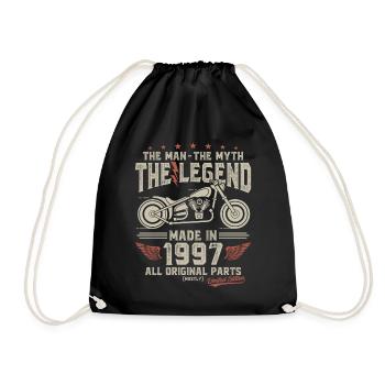 1997 Vintage Man Myth Legend Motorcycle - Drawstring Bag - black - Front