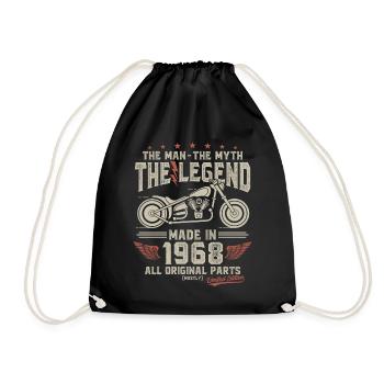 1968 Vintage Man Myth Legend Motorcycle - Drawstring Bag - black - Front