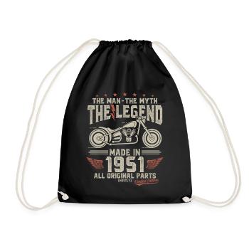 1951 Vintage Man Myth Legend Motorcycle - Drawstring Bag - black - Front