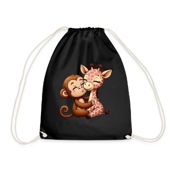 Cuddling Monkey And Giraffe In Love - Drawstring Bag - black - Front