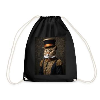Cat Portrait Cat Costume Humor Aristocre Cat - Drawstring Bag - black - Front