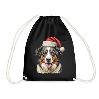 Christmas Border Collie dog - Drawstring Bag - black - Front