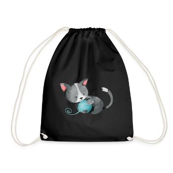 Chat pelote de laine cadeau ludique chaton mignon - Sac de sport léger - noir - Devant