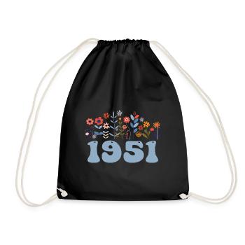 1951 Floral Pattern 1951 Floral Theme Flowers 1951 - Drawstring Bag - black - Front