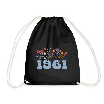 1961 Floral Pattern 1961 Floral Theme Flowers 1961 - Drawstring Bag - black - Front