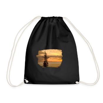 Sailing ship sails into the sunset vintage - Drawstring Bag - black - Front