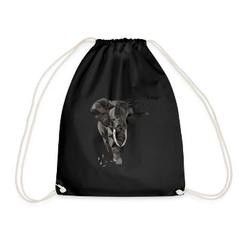 Elefanten-Geschenkidee - Low Poly Elefant - Turnbeutel - Schwarz - Vorne