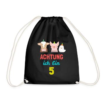 Tiere Bauernhof T-Shirt 5. Geburtstag Jungen 5 Jah - Turnbeutel - Schwarz - Vorne
