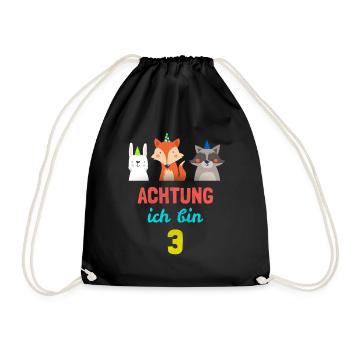 Tiere T-Shirt 3. Geburtstag Jungen 3 Jahre Shirt K - Turnbeutel - Schwarz - Vorne