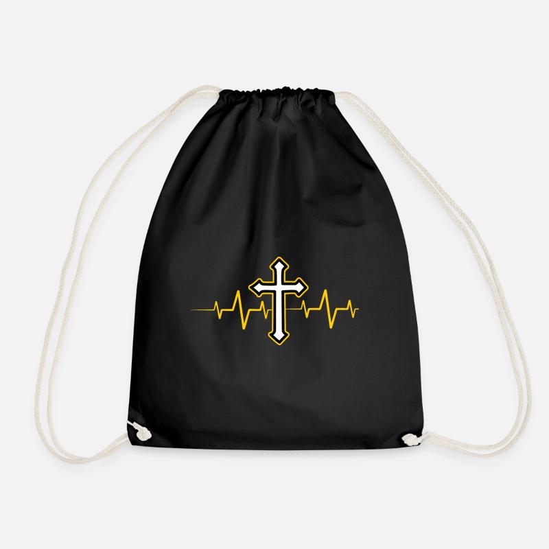 Jesus Herzschlag Christ Gott Religion Kreuz Glaube - Turnbeutel - Schwarz