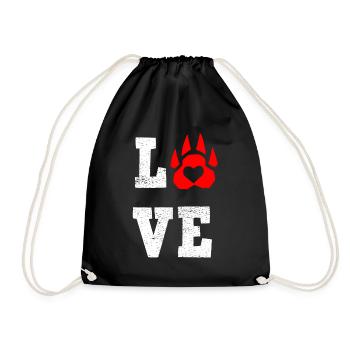 Hund Love Pfote Liebe Haustier Herz Geschenk - Turnbeutel - Schwarz - Vorne