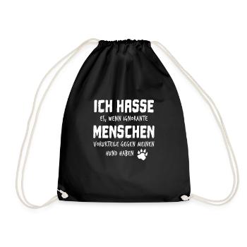 Ich hasse Menschen - Hund Vorurteile Geschenk - Turnbeutel - Schwarz - Vorne