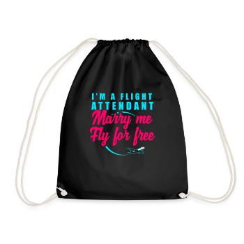 Stewardess Flight Attendant Flying Pilot Aircraft - Drawstring Bag - black - Front
