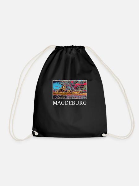 Magdeburg city skyline Germany art - Drawstring Bag - black