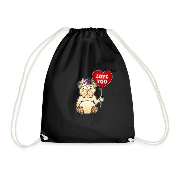 Bulldog English Old English Heart Love You Sweet - Drawstring Bag - black - Front
