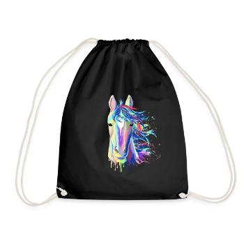 Splash Pferd Geschenk Reitsport Reiten Hengst - Turnbeutel - Schwarz - Vorne