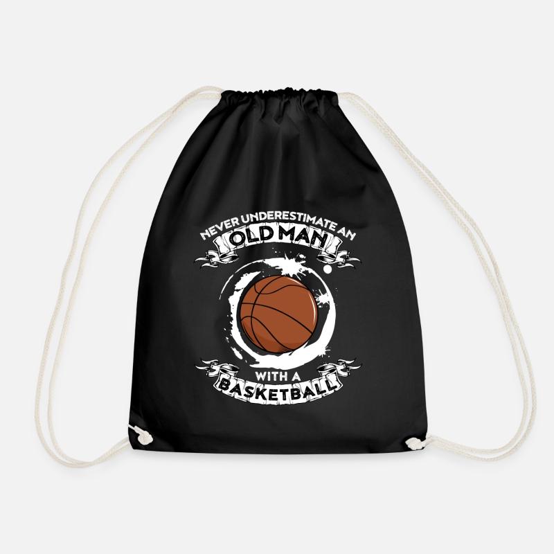 Never underestimate an old man with basketball - Drawstring Bag - black