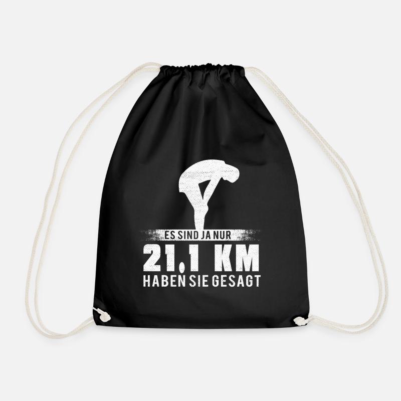Running Jogging Quote Yes Only 21.1 KM - Drawstring Bag - black