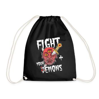 Demons evil devil tattoos oldschool gift - Drawstring Bag - black - Front