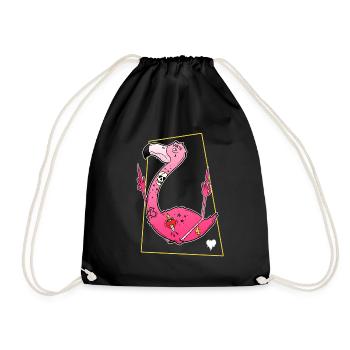 Flamingo Mittelfinger Tattoos Böse Lustig - Turnbeutel - Schwarz - Vorne