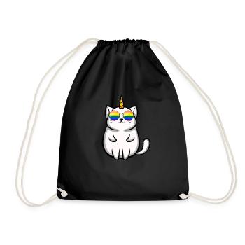 LGBT Pride Regenbogen Katze Sonnenbrille Einhorn - Turnbeutel - Schwarz - Vorne