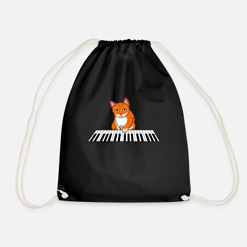 Cat Piano Music Kitten Keyboard Instrument - Drawstring Bag - black