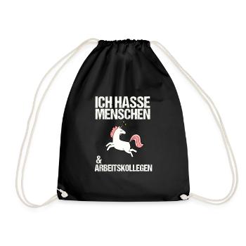 Ich hasse Menschen & Arbeitskollegen Spruch - Turnbeutel - Schwarz - Vorne