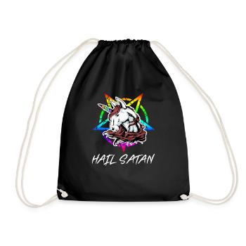 Unicorn Funny Hail Satan Unicorn Gift - Drawstring Bag - black - Front