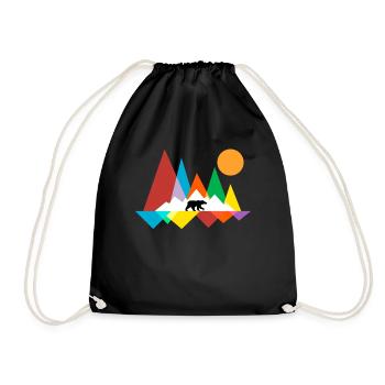 Geometric bear outdoor mountain hiking gift - Drawstring Bag - black - Front