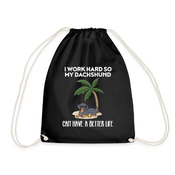 Dachshund Funny I work hard for my dachshund - Drawstring Bag - black - Front