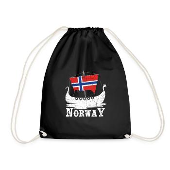Norway boat vikings - Drawstring Bag - black - Front