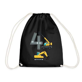 4th birthday construction worker crane excavator gift - Drawstring Bag - black - Front