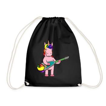 Einhorn Gitarre Spielen Musik Band Musiker - Turnbeutel - Schwarz - Vorne