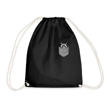 Raccoon in chest pocket Bear in pocket Gift - Drawstring Bag - black - Front