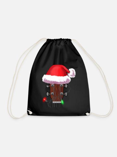 Christmas Guitar Player Xmas Musician Gift Idea - Drawstring Bag - black