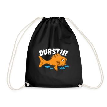 Durstiger Trauriger Fisch Lustiger Spruch - Turnbeutel - Schwarz - Vorne
