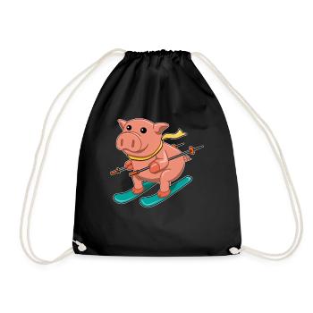 Pig Skiing Pistensau Ski Holiday Gift - Drawstring Bag - black - Front