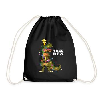 Christmas Tree Trex Dinosaur Dino Gift - Drawstring Bag - black - Front