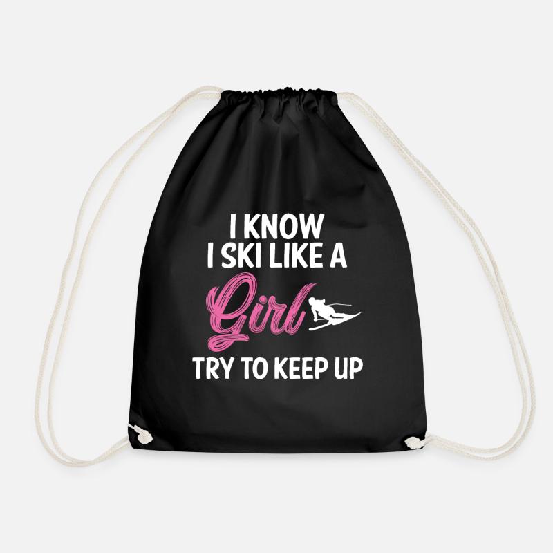 Skiing Skiing Skiing Skiing Skiing Berg - Drawstring Bag - black