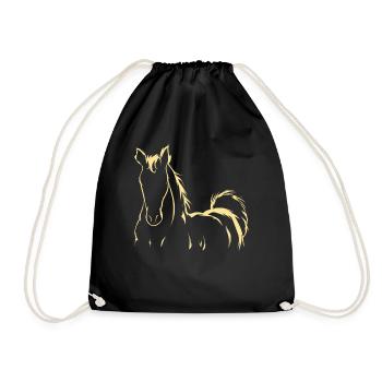 Horse drawing riding pony rider gift - Drawstring Bag - black - Front