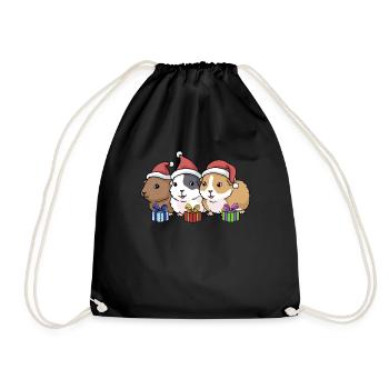 Guinea Pig Christmas Funny Guinea Pig - Drawstring Bag - black - Front