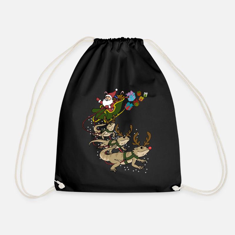 Bearded Dragon Christmas - Drawstring Bag - black