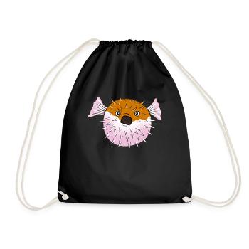 Puffer fish sea ocean coral reef gift - Drawstring Bag - black - Front