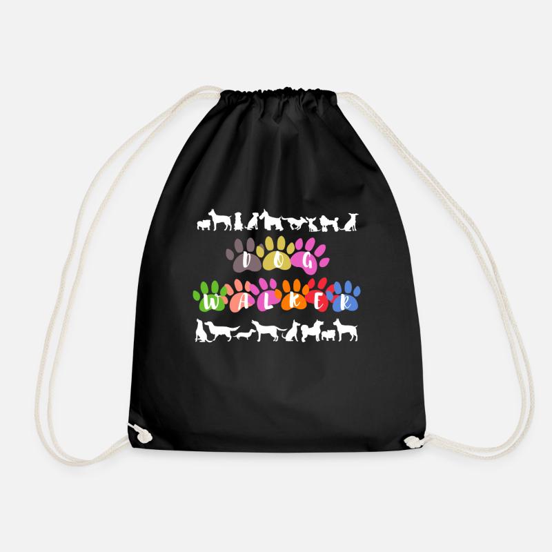Dog dog walk dog mom dog owner - Drawstring Bag - black