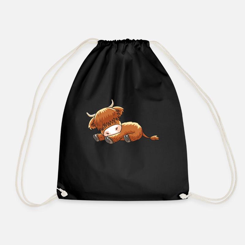 Cow scottish highland cattle highland pajamas - Drawstring Bag - black