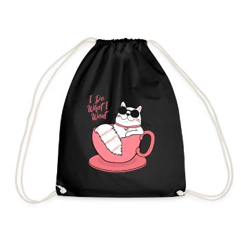 I Do What I Want Funny Cat - Drawstring Bag - black - Front