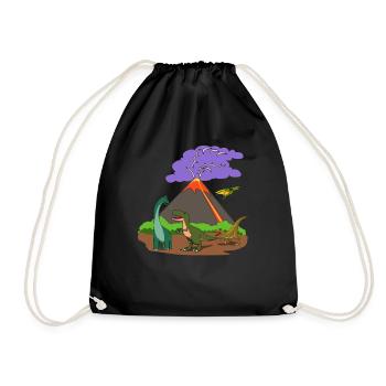 Dino dinosaur volcanic eruption eruption gift - Drawstring Bag - black - Front