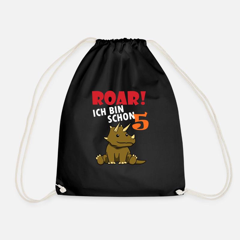 5. Geburtstag Dinosaurier Triceratops Geschenk - Turnbeutel - Schwarz