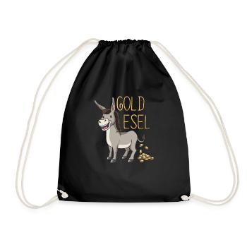 Esel Goldesel Maultier Muli Donkey Geschenk - Turnbeutel - Schwarz - Vorne